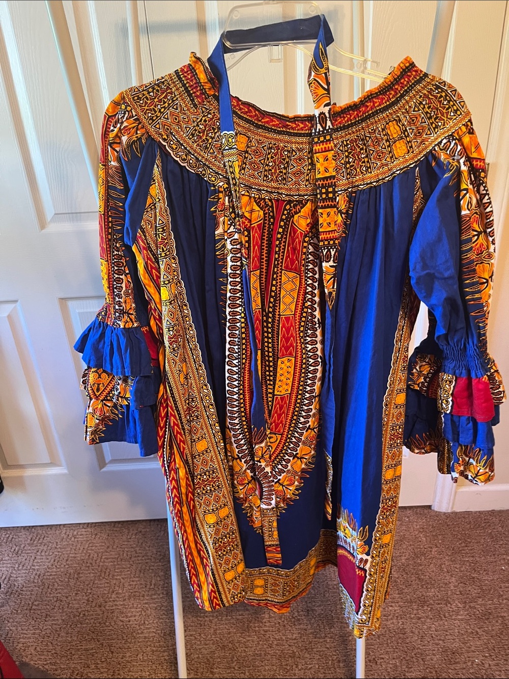 Rainbow Royal Blue Tunic with Yellow, Orange & Red Accents